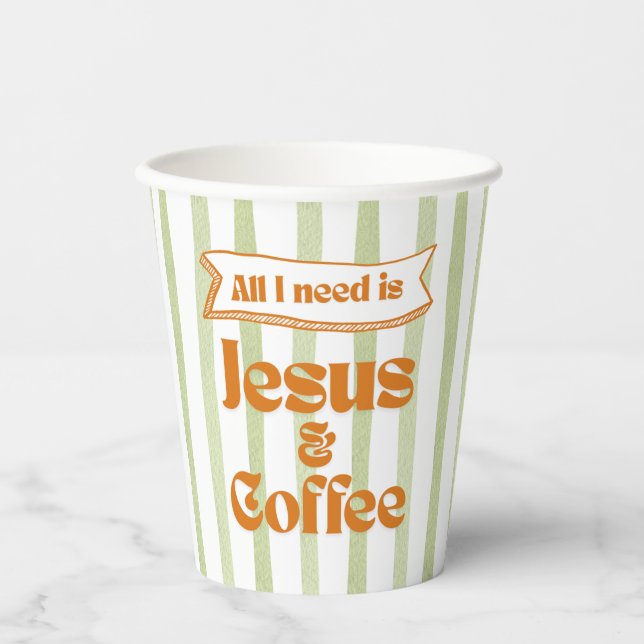Vasos De Papel Todo lo que necesito es Jesús y café - Verde oliva (Anverso)