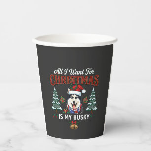 Vasos De Papel Todo lo que Quiere la Navidad es Perro Husky Gorro