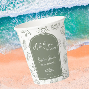 Vasos De Papel Todo lo que veo es amor Caracoles de mar verde sal