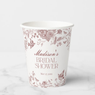 Vasos De Papel Toile Borgoña Jouy Vintage Floral Bridal Shower