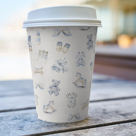 Vasos De Papel Toile De Jouy Baby Shower Blue Bow Boy