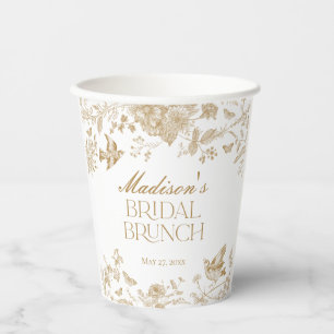 Vasos De Papel Toile De Jouy Dorado Vintage Brunch Floral Nupcial