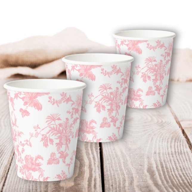 Vasos De Papel Toile de Jouy Girl Pink Bow First 1st Birthday (Subido por el creador)