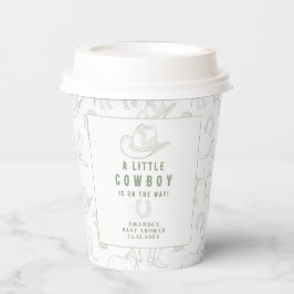 Vasos De Papel Toile de Jouy Green Cowboy Baby Shower Occidental