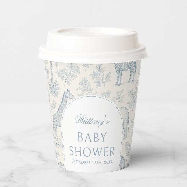 Vasos De Papel Toile De Jouy Safari Animales Blue Boy Baby Shower (Anverso)