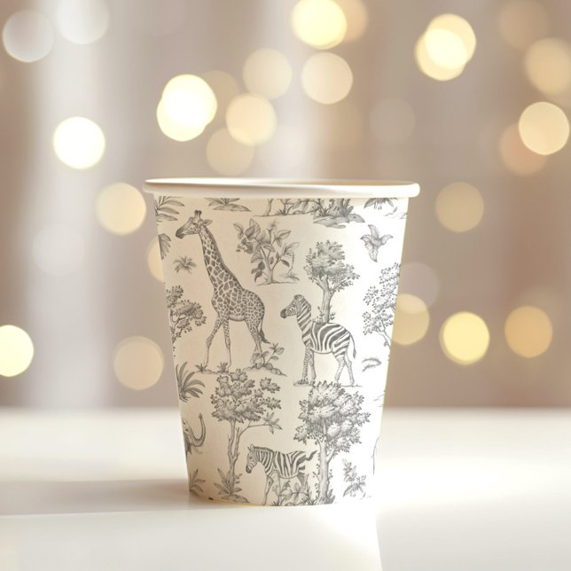 Vasos De Papel Toile de Jouy Safari animales grises Ducha bebé (Subido por el creador)