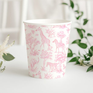 Vasos De Papel Toile de Jouy Safari animales rosa elegante lindo