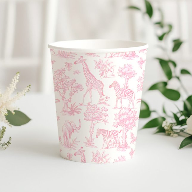 Vasos De Papel Toile de Jouy Safari animales rosa elegante lindo (Subido por el creador)