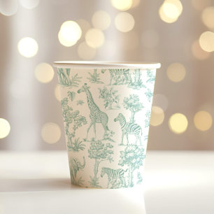 Vasos De Papel Toile de Jouy Safari verde Ducha bebé