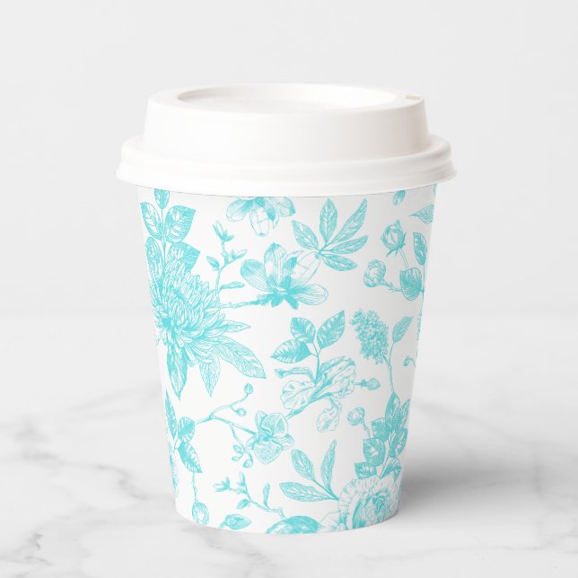 Vasos De Papel Toile floral verde azulado (Anverso)