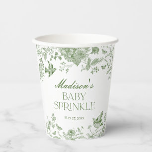 Vasos De Papel Toile Verde De Jouy Vintage Floral Baby Sprinkle