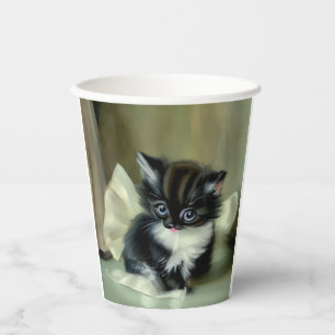 Vasos De Papel Tonga de gatito blanco y negro vintage