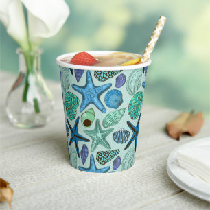 Vasos De Papel Tonos De Agujas Azules Y Patrón De Starfish