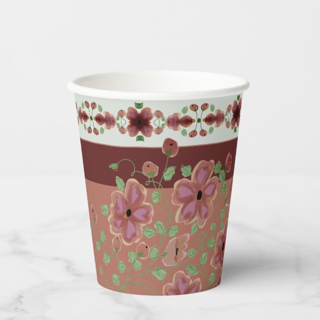 Vasos De Papel Tonos De La Tierra Y Flores (Anverso)