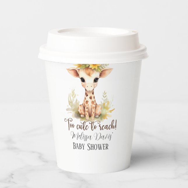 Vasos De Papel Too Cute to Reach Giraffe Baby Shower Paper Cups (Anverso)