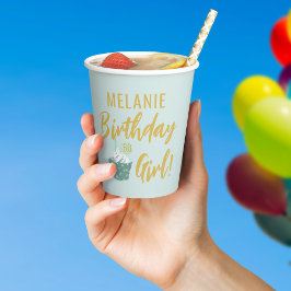 Vasos De Papel Torta 60 cumpleaños Chica Mint Green 8oz