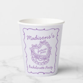 Vasos De Papel Torta Coquette Corazón Retro con Lazo Morado Despe