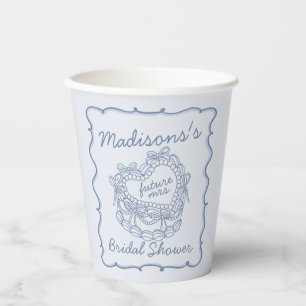 Vasos De Papel Torta Coquette Corazón Retro Lazo Azul para Bridal