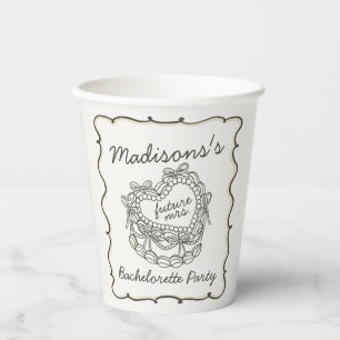 Vasos De Papel Torta Coquette Corazón Retro Lazo Beige Despedida