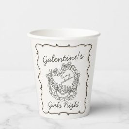 Vasos De Papel Torta Coquette Corazón Retro Lazo Beige Galentines