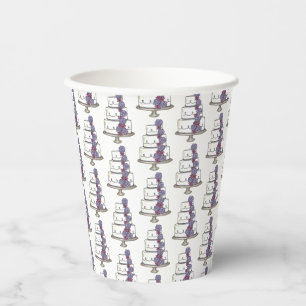 Vasos De Papel Torta de Boda Floral Morada con Niveles Regalo de