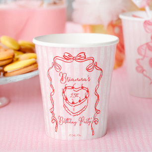 Vasos De Papel Torta de cereza coqueta rosa fiesta de cumpleaños