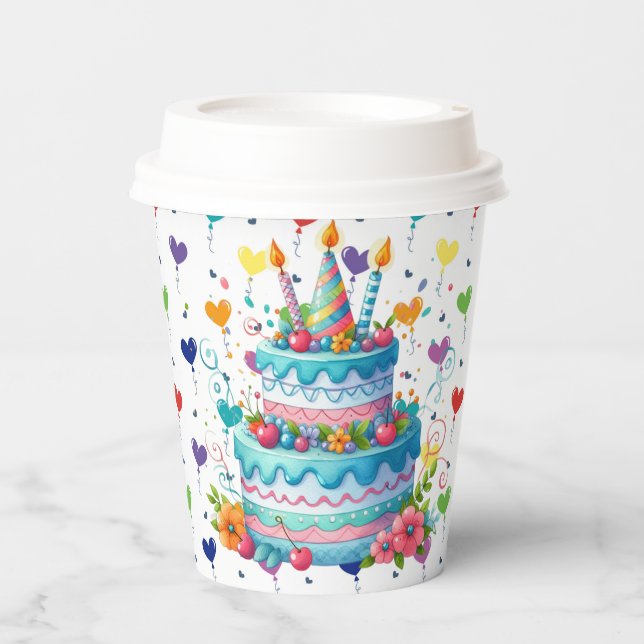 Vasos De Papel Torta de Cumpleaños Feliz (Anverso)
