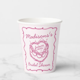 Vasos De Papel Torta de Novia Coquette Corazón Retro Rosa Cereza