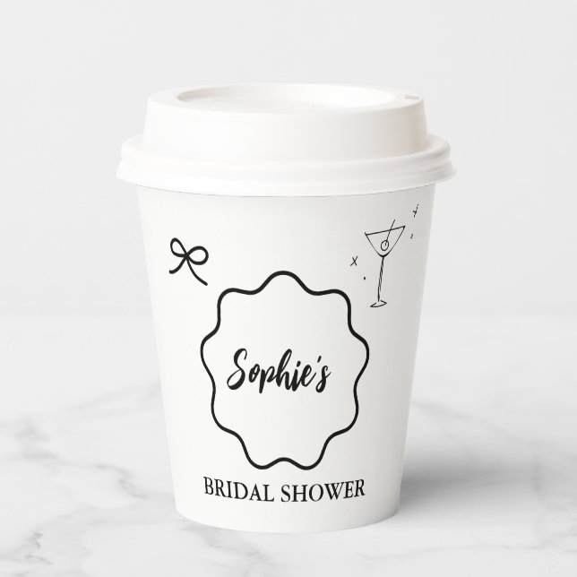 Vasos De Papel Torta Nupcial con Borde Retro Ondulado de Blanco y (Anverso)