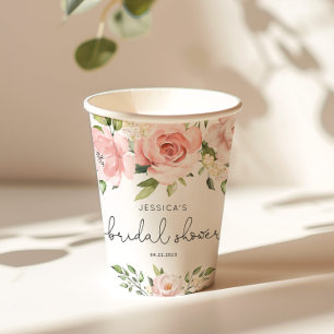 Vasos De Papel Torta nupcial de eucalipto floral rosa pálido