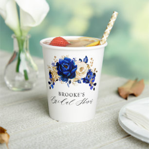 Vasos De Papel Torta Nupcial Floral Azul Real Amarillo Dorado