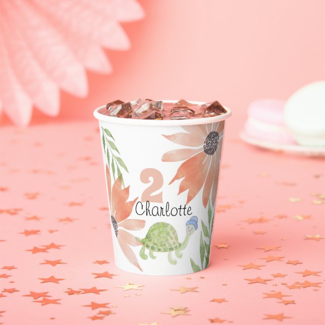 Vasos De Papel Tortuga de bebé acuarela pintada a mano (in situ)