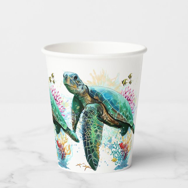 Vasos De Papel Tortuga marina bajo el agua Estilo (Reverso )