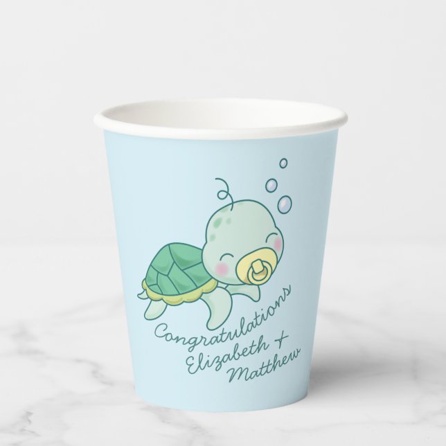 Vasos De Papel Tortuga marina cute Baby Shower Kawaii (Anverso)