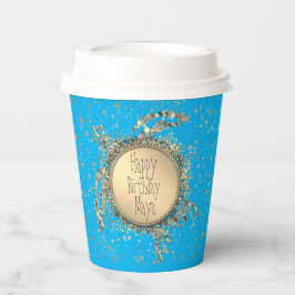 Vasos De Papel Tortuga Purpurinoso en cumpleaños azul personaliza