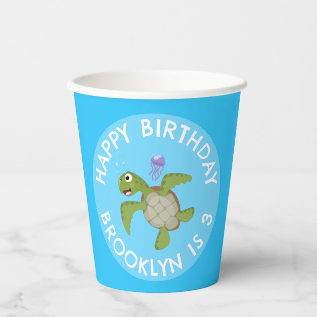 Vasos De Papel Tortuga verde dulce personalizado personalizada (Anverso)