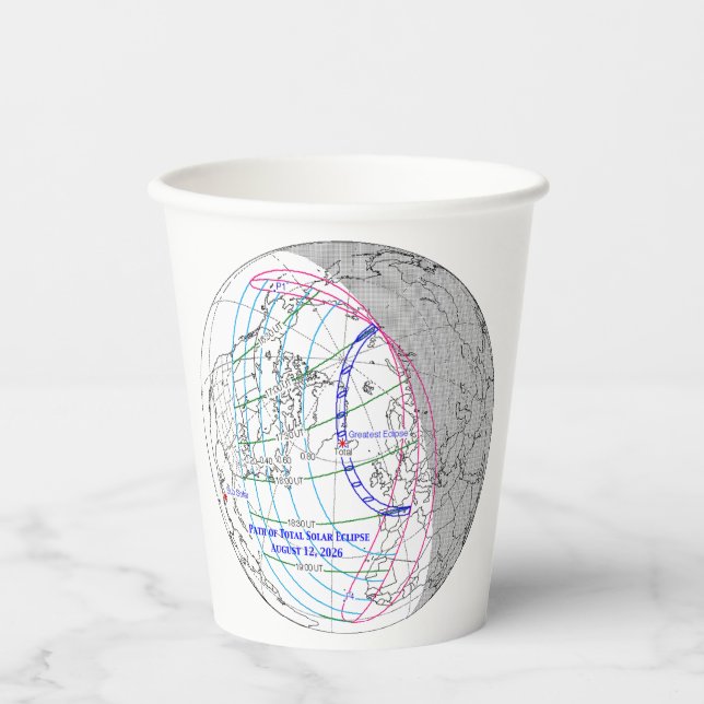 Vasos De Papel Total Solar Eclipse 2026 Map (Anverso)