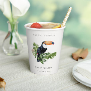 Vasos De Papel Toucan de selva tropical Coral ducha de novia