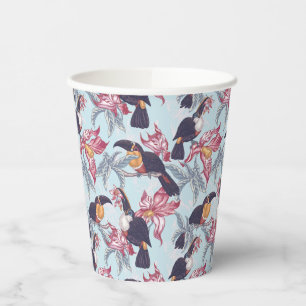 Vasos De Papel Toucanes Con Flores Exóticas