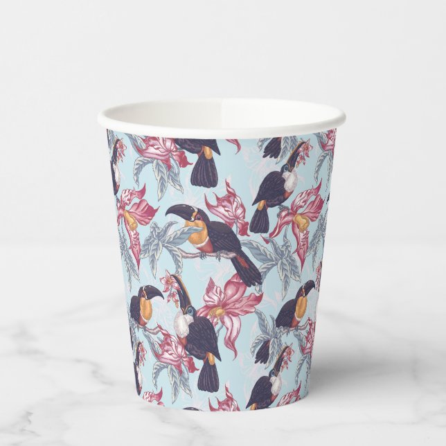 Vasos De Papel Toucanes Con Flores Exóticas (Izquierda)