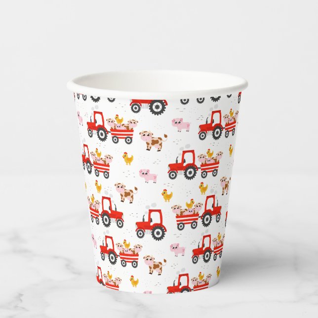 Vasos De Papel Tractor Con Animales De Granja (Anverso)