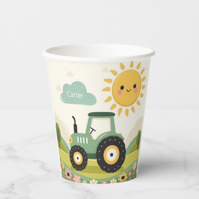 Vasos De Papel Tractor/granja personalizado (Anverso)