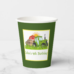 Vasos De Papel Tractor verde Decoración de fiesta de cumpleaños