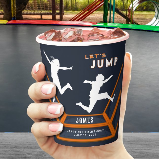 Vasos De Papel Trampoline Park Vamos a saltar fiesta de cumpleaño (Trampoline Park Let's Jump Orange Birthday Party Paper Cups
)