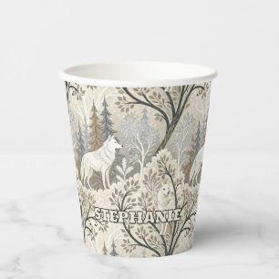 Vasos De Papel Tranquila escena del bosque invernal con lobos bla