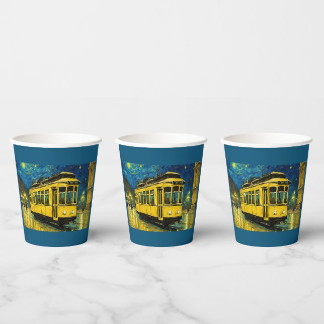 Vasos De Papel tranvía amarillo en una noche estrellada -Budapest (Multi)