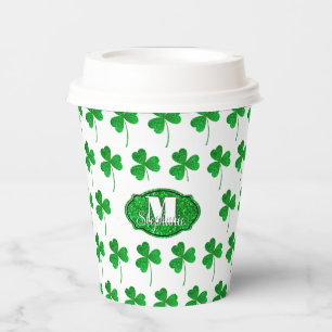 Vasos De Papel Tréboles Monogramados Verdes Brillantes de San Pat