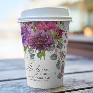 Vasos De Papel Treinta y Fabuloso Elegante Floral 30 cumpleaños
