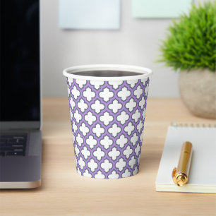 Vasos De Papel Trellis blanca y púrpura, Entramado, Quatrefoil