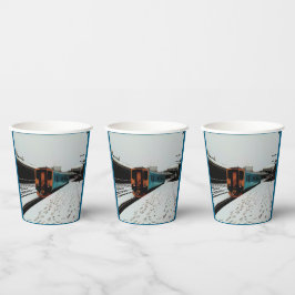 Vasos De Papel Tren amarillo y turquesa taza de papel